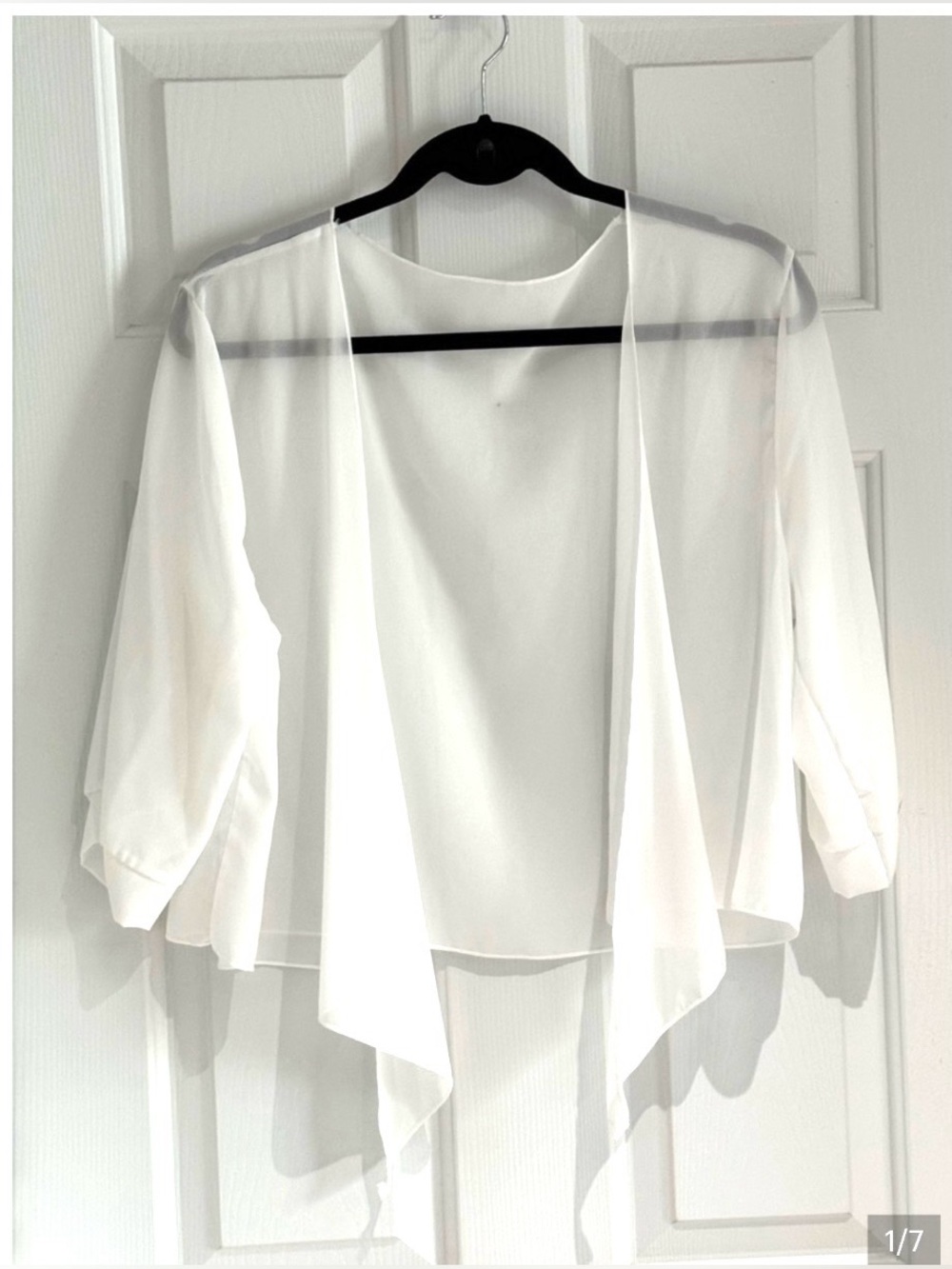 Sheer Draped Open-Front White Cardigan